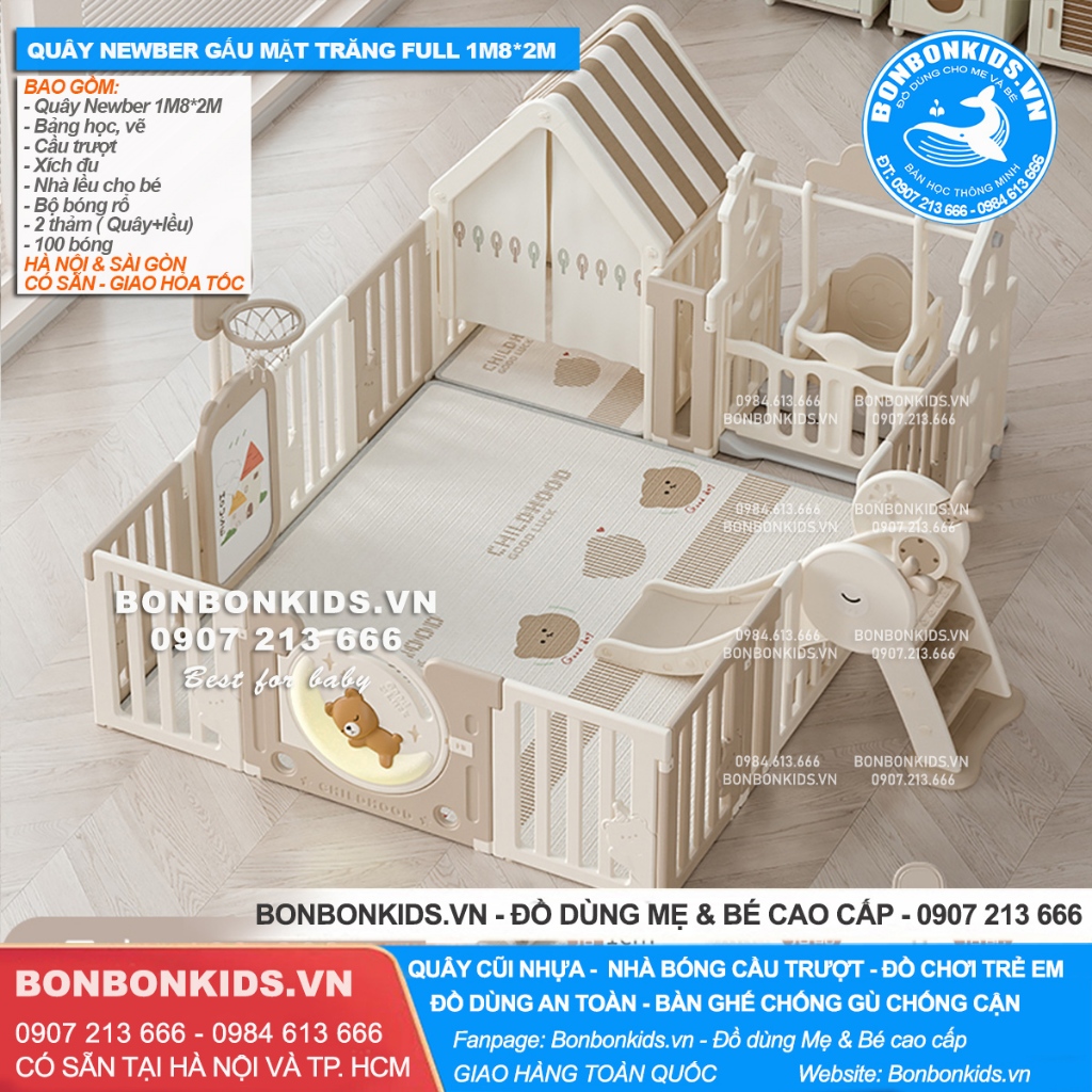 Freeship- Bộ quây cũi nhựa Gấu mặt trăng Newber FULL VIP 2024  + Quây Full cho bé