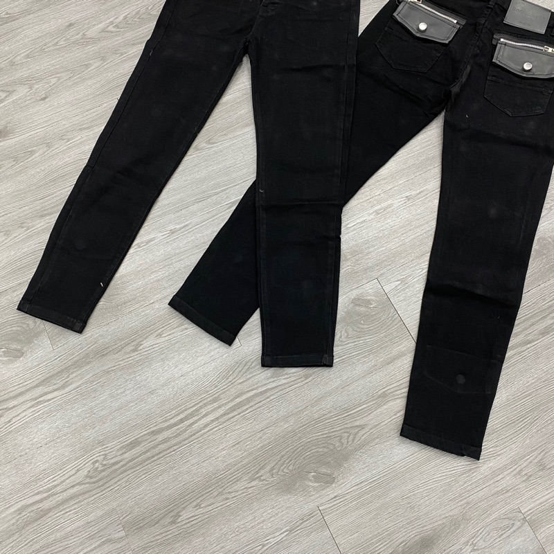 Quần jean DSQ2 thêu túi da đen không rách,quần jean đen trơn DSQ2 4 cúc đơn giản
