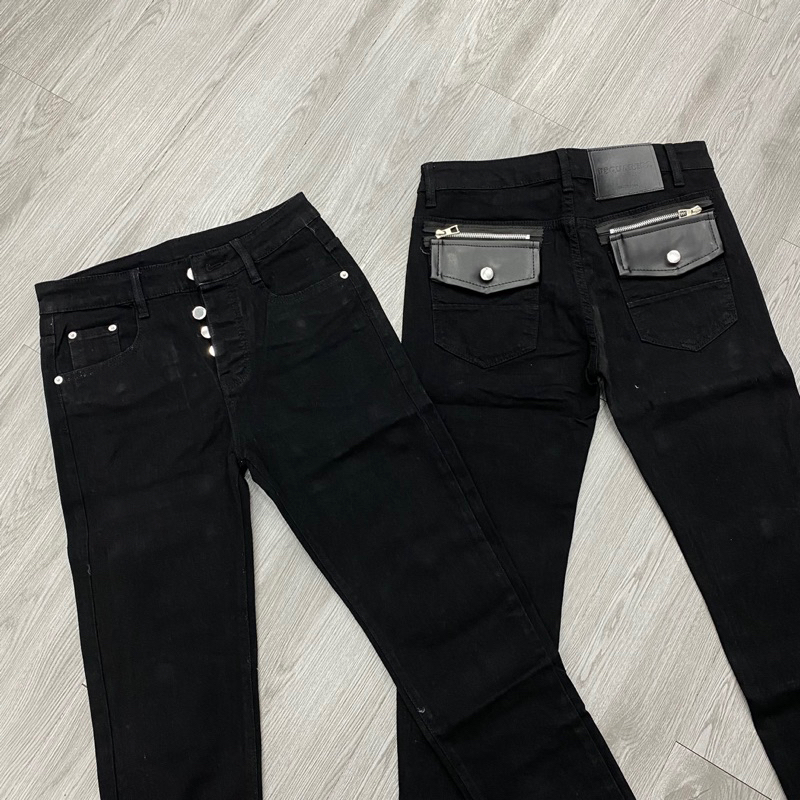 Quần jean DSQ2 thêu túi da đen không rách,quần jean đen trơn DSQ2 4 cúc đơn giản