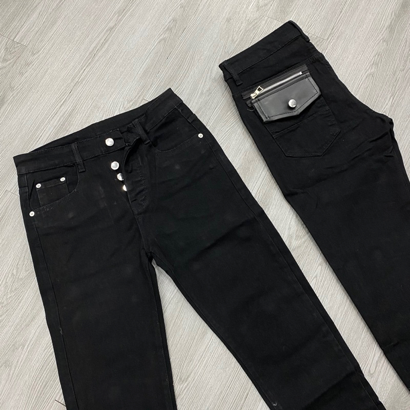 Quần jean DSQ2 thêu túi da đen không rách,quần jean đen trơn DSQ2 4 cúc đơn giản