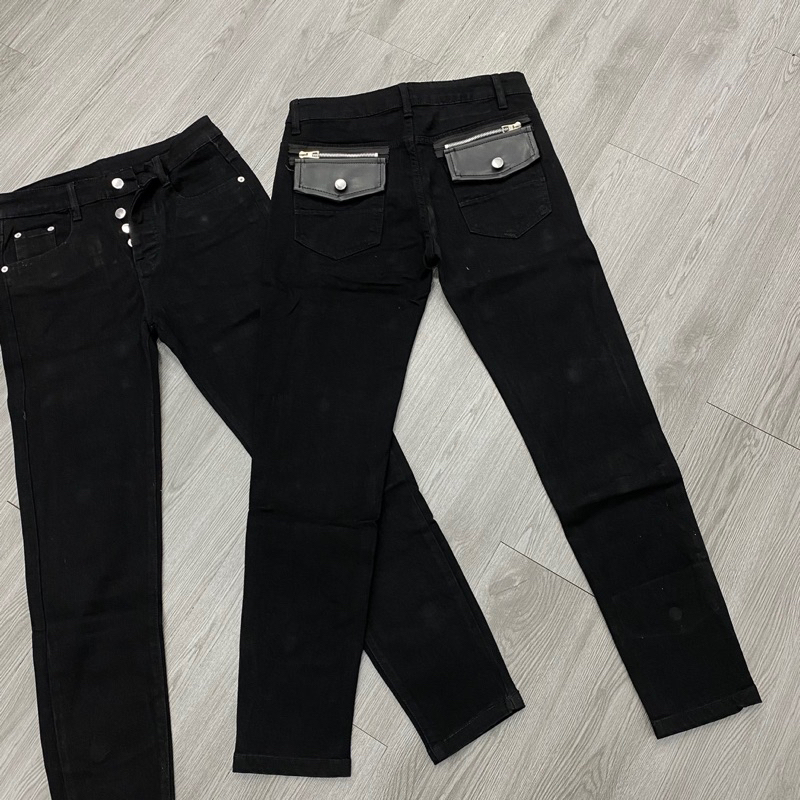 Quần jean DSQ2 thêu túi da đen không rách,quần jean đen trơn DSQ2 4 cúc đơn giản