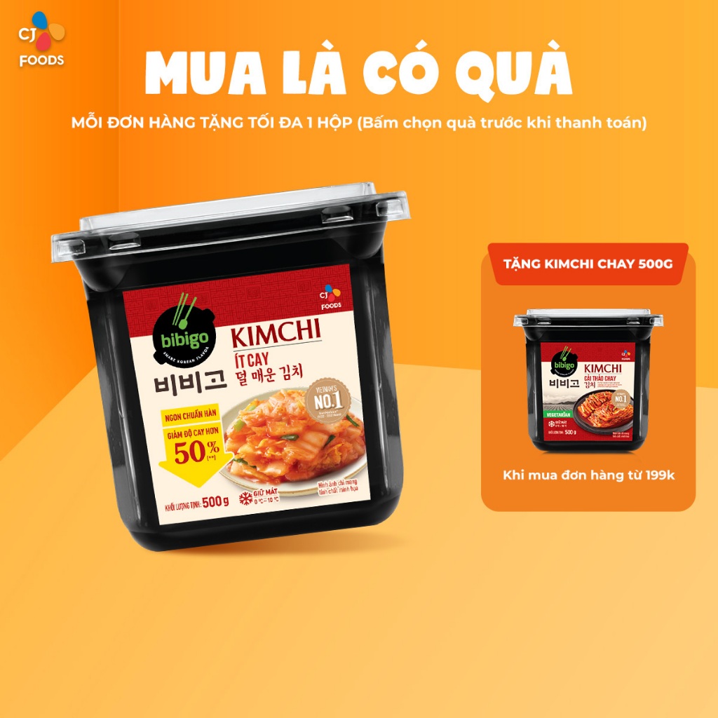 Kim chi Bibigo cải thảo cắt lát It cay Bibigo - Hộp 500g