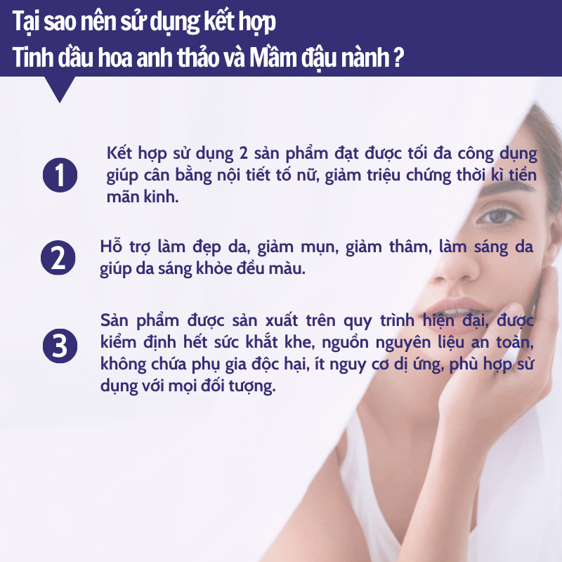 Combo cân bằng nội tiết tố, tăng kích thước vòng 1 Tinh dầu hoa anh thảo Blackmores và Mầm đậu nành Healthy Care của Úc