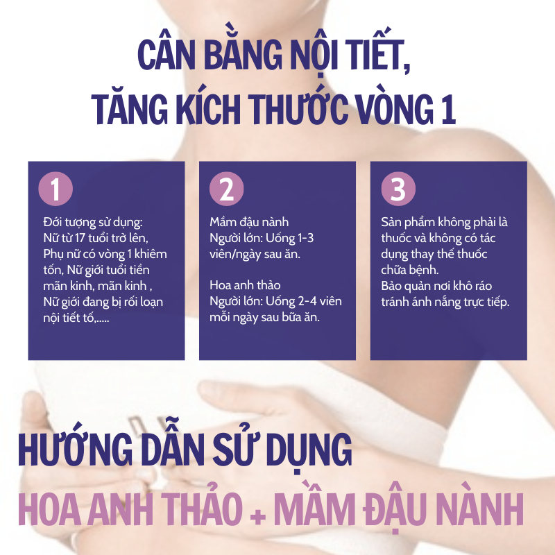 Combo cân bằng nội tiết tố, tăng kích thước vòng 1 Tinh dầu hoa anh thảo Blackmores và Mầm đậu nành Healthy Care của Úc