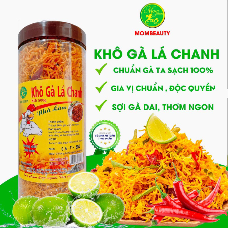 Khô gà lá chanh nhà làm từ gà thả vườn 500gr