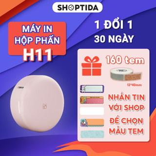Máy in tem nhãn Shoptida H11 kết nối bluetooth, thiết kế hình hộp phấn hồng nhỏ gọn có kèm tem nhãn