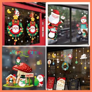 [HỎA TỐC]Decal Noel hình ông già noel và tuần lộc màu sắc nổi bật - Decal trang trí noel lớp học có keo sẵn dễ dán TPHCM