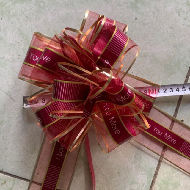10 Nơ tú cầu lớn 25cm voan viền đồng nhiều màu 6.4x180 cm