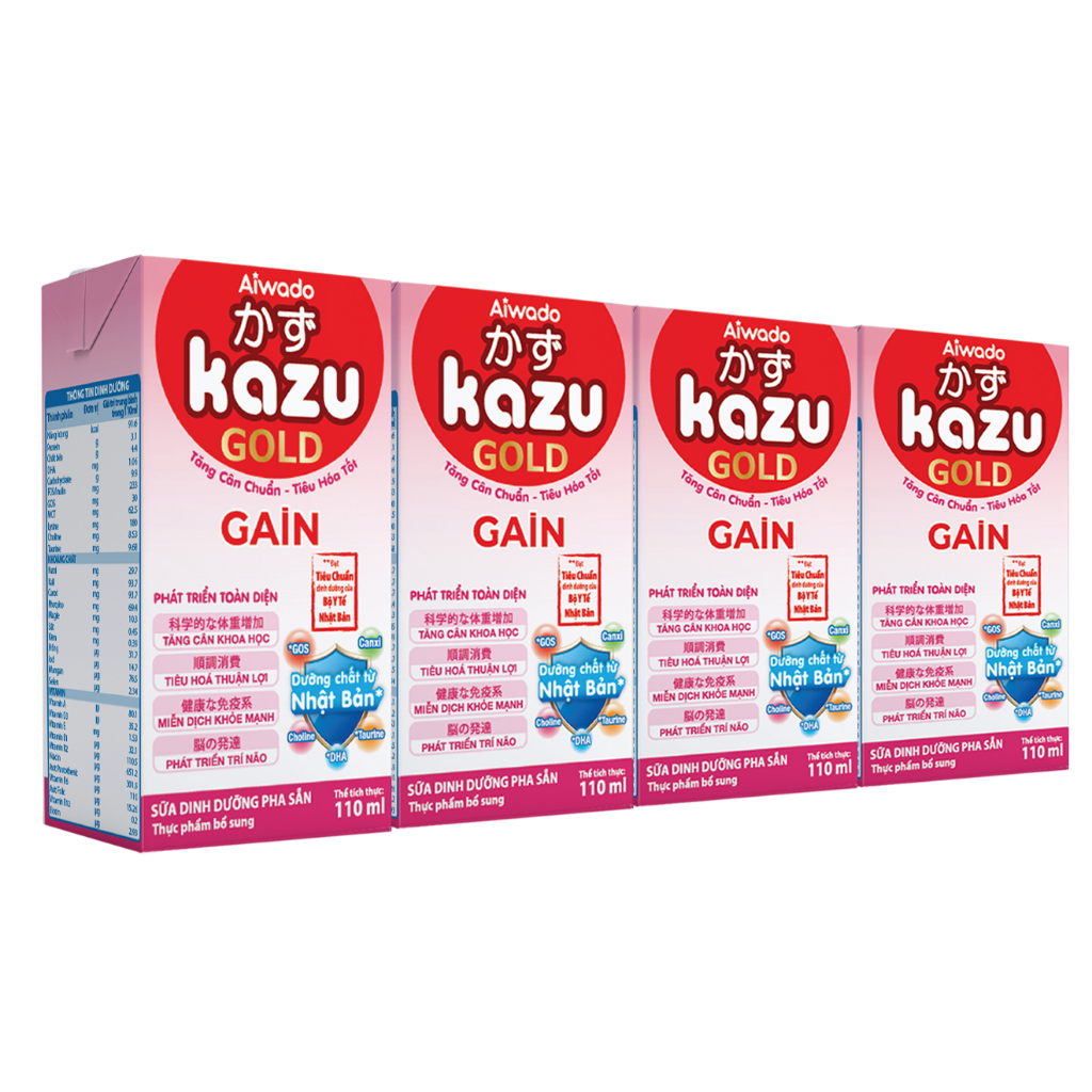 Sữa bột pha sẵn Aiwado Kazu Gain Gold  lốc 4 hộp 110ml  - Số 1 Sữa Mát Tăng Cân - Tăng cân chuẩn, tiêu hoá tốt