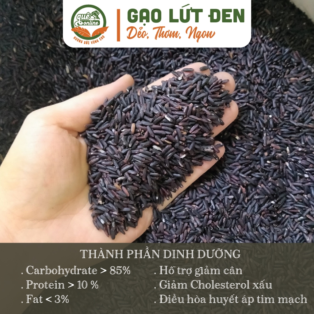 Gạo lứt đen hữu cơ nguyên cám, dẻo thơm không ngâm ăn kiêng, giảm cân (1kg, 2kg, 5kg) Quê Online