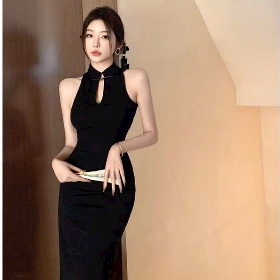 Đầm body sườn xám cổ tàu 2 màu sang chảnh cuốn hút mặc đi chơi,dự tiệc