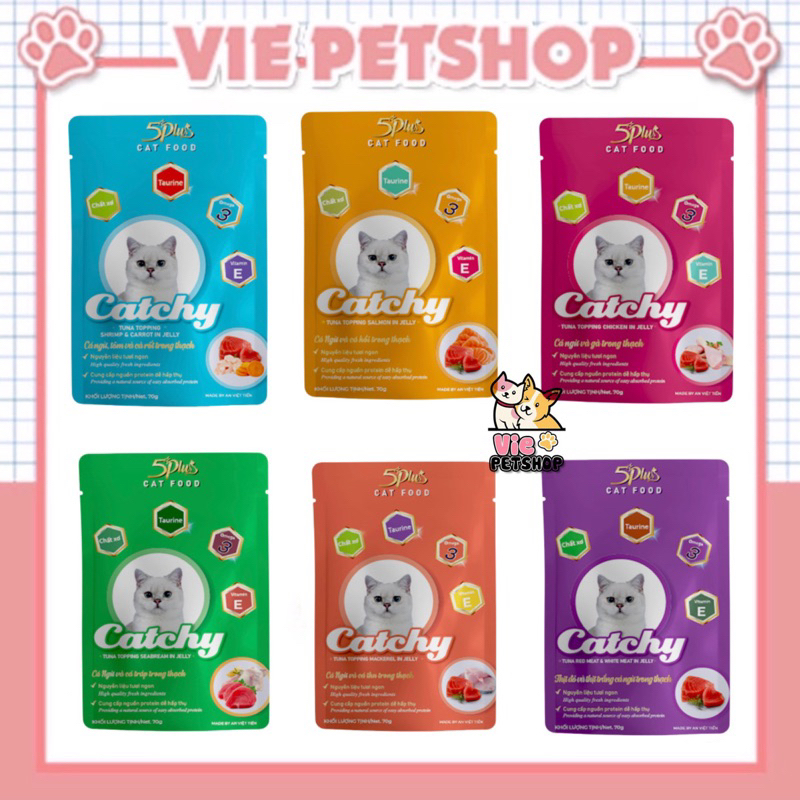 COMBO 6 Gói Pate 5PLUS CATCHY cho Mèo Mix 5 Vị gói 70gr | Vie PETSHOP