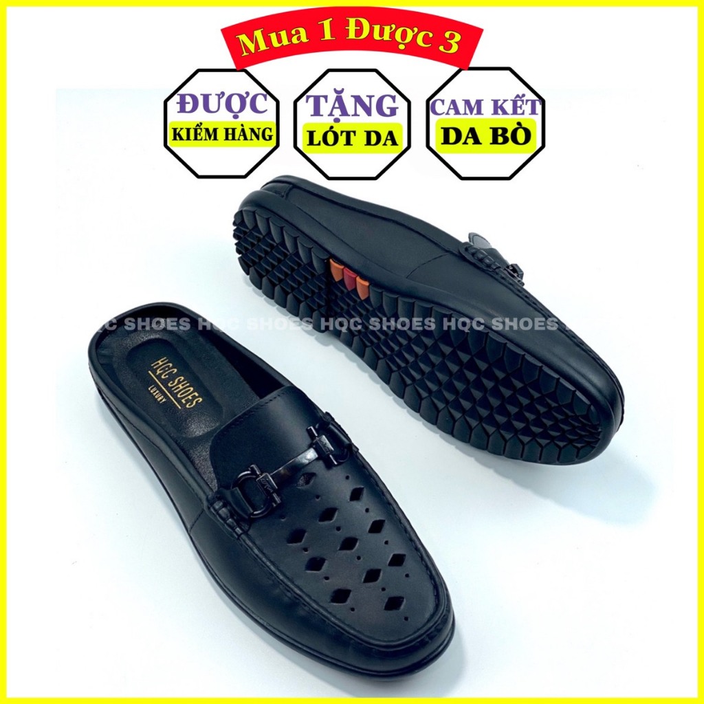 Giày sục nam da bò đế cao su khâu chỉ chắc chắn bảo hành 12 tháng HQ512