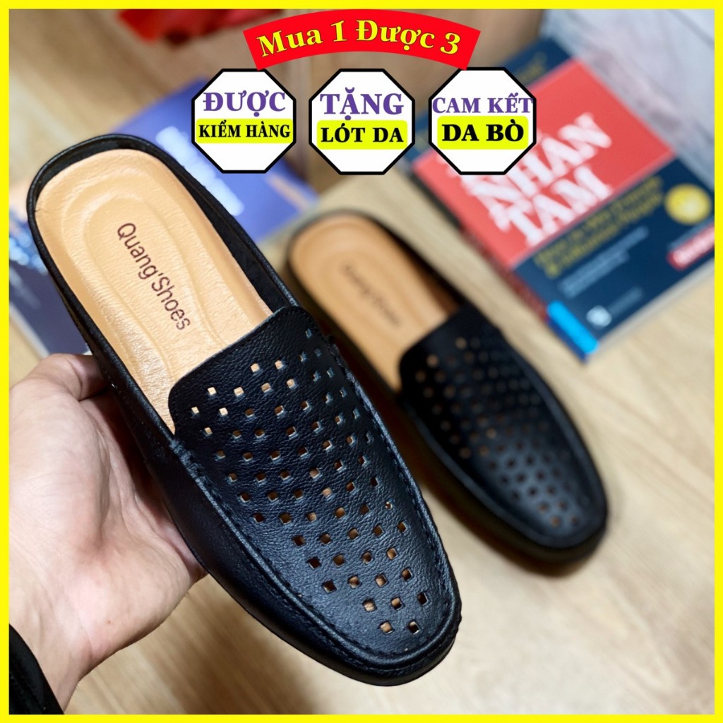Giày sục nam da bò đế cao su khâu chỉ chắc chắn bảo hành 12 tháng HQ512