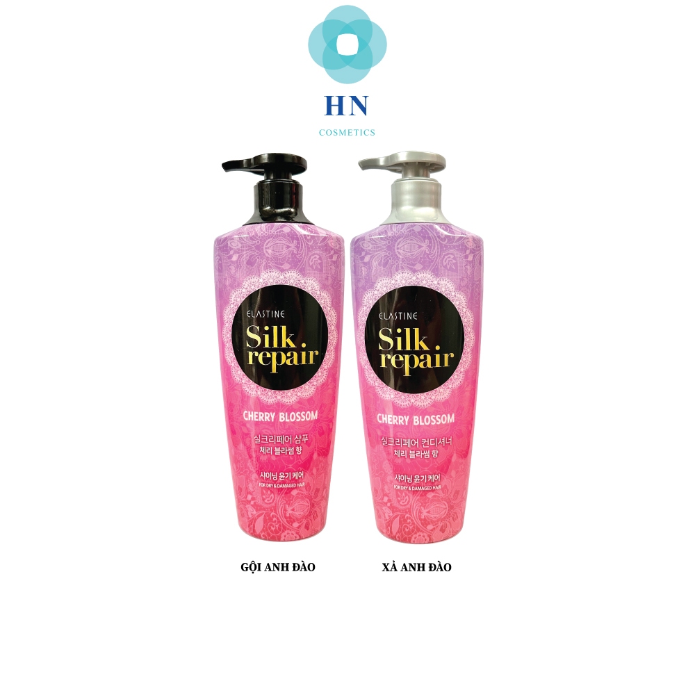 Combo Dầu gội kem xả nước hoa Hàn Quốc Elastine Silk Repair Hoa Anh Đào 550ml