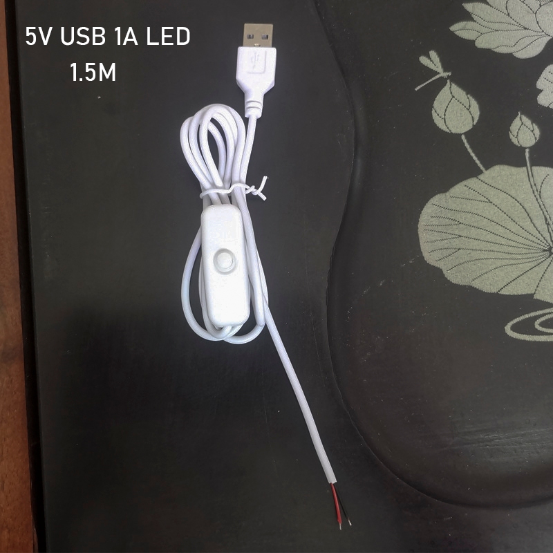 Dây nguồn USB có công tắc, 5v, 2 lõi, dài 1.5m dành cho đèn led