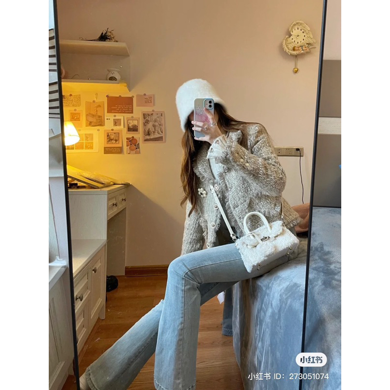 Túi H lông quai xách size20