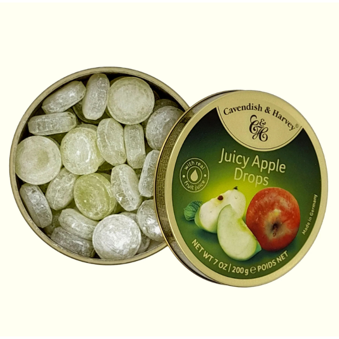 Kẹo Hộp Thiếc Đức Cavendish Harvey Hương Táo Juicy Apple Drops (Hộp 200g)