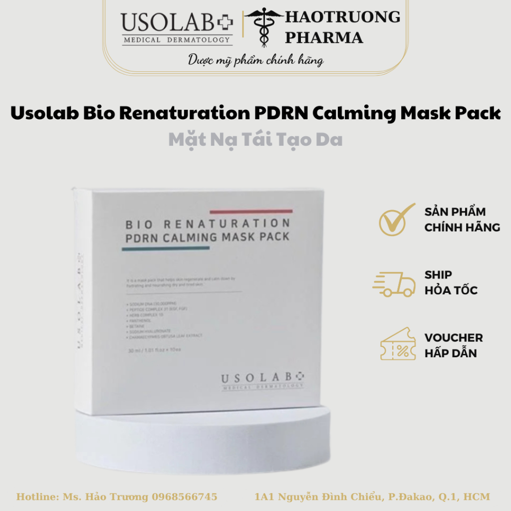 Mặt Nạ Tái Tạo, Dưỡng da, chống lão hóa Da Usolab Bio Renaturation PDRN Calming Mask Pack 30ml x 10 miếng