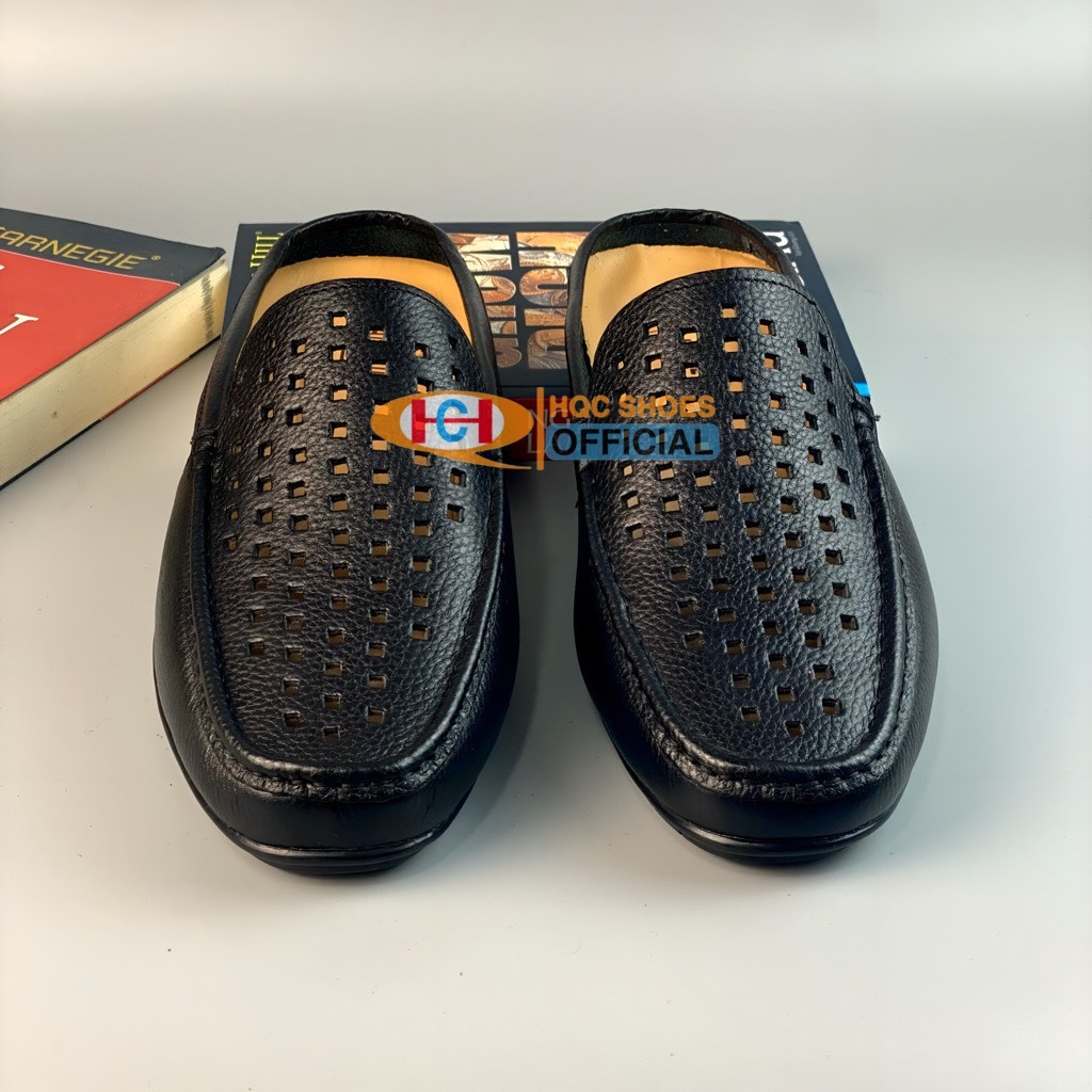 Giày sục nam da bò đế cao su khâu chỉ chắc chắn bảo hành 12 tháng HQ512