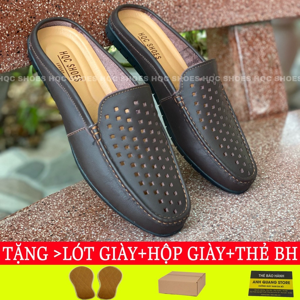 Giày sục nam da bò đế cao su khâu chỉ chắc chắn bảo hành 12 tháng HQ512