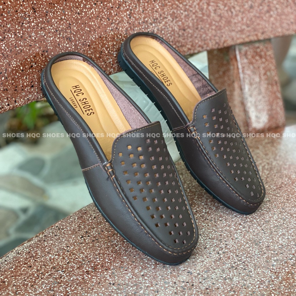 Giày sục nam da bò đế cao su khâu chỉ chắc chắn bảo hành 12 tháng HQ512