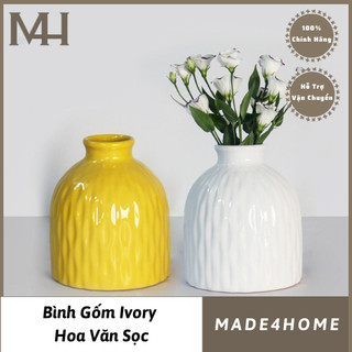 Bình hoa gốm Ivory hoa văn sọc Made4Home