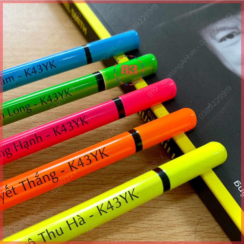 Bộ 5 bút chì 2B khắc tên theo yêu cầu, màu sắc trẻ trung, dùng cho học sinh, sinh viên, giáo viên