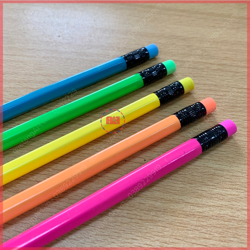 Bộ 5 Bút chì 2B khắc tên theo yêu cầu, có đầu tẩy, màu sắc da dạng, dùng cho học sinh, sinh viên, làm quà tặng