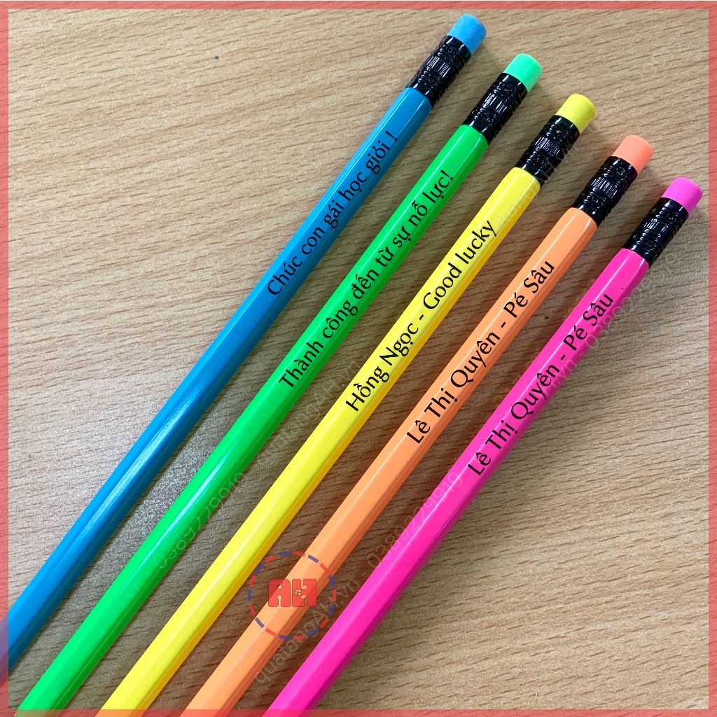 Bộ 5 Bút chì 2B khắc tên theo yêu cầu, có đầu tẩy, màu sắc da dạng, dùng cho học sinh, sinh viên, làm quà tặng