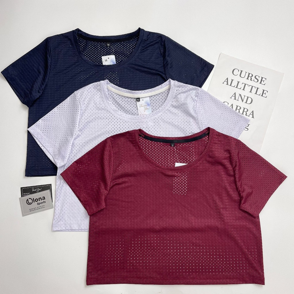 Áo lưới croptop cho nữ OLONA - Áo lưới thể thao tập Gym, Yoga chất vải cao cấp thoáng mát AC05