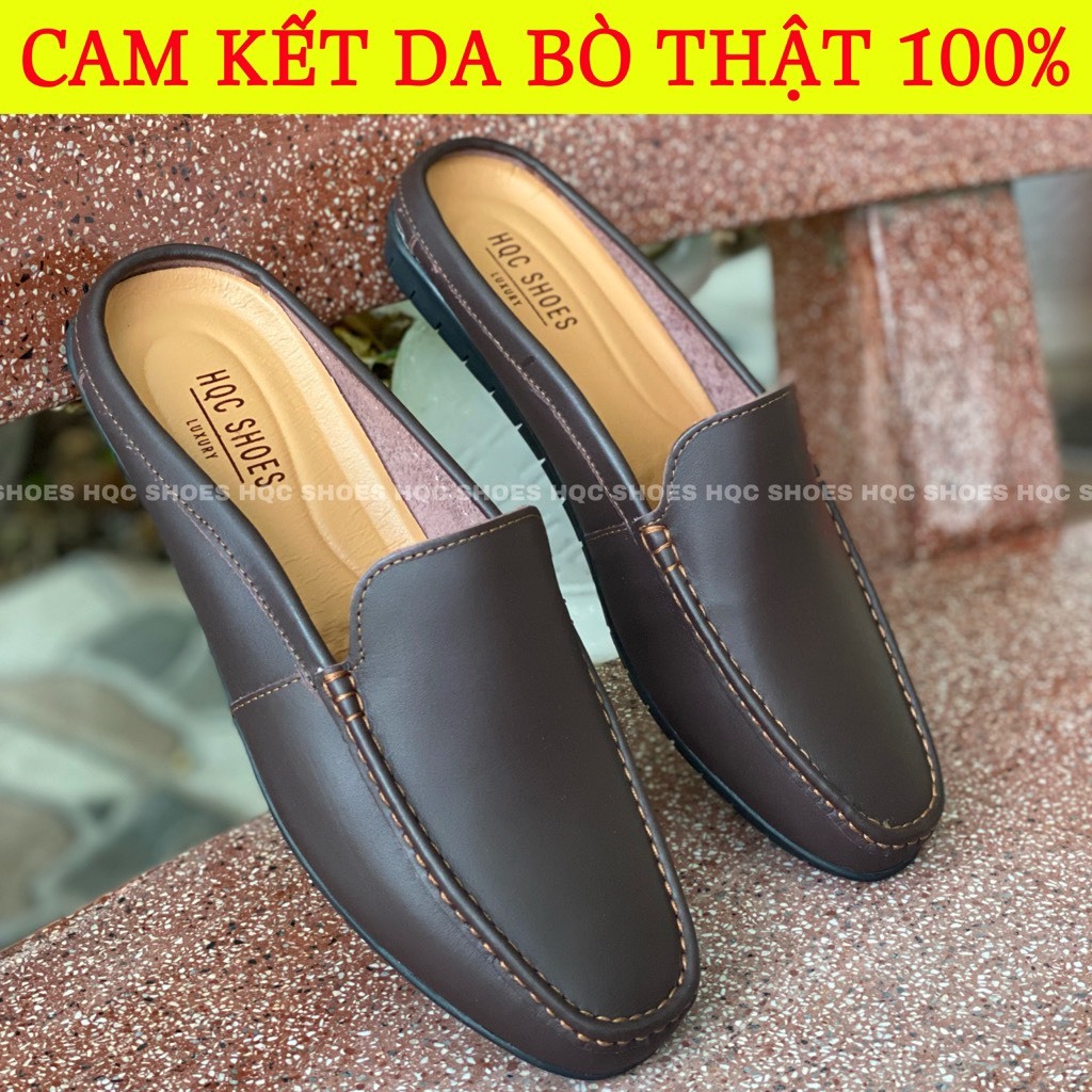 Giày sục nam da bò đế cao su khâu chỉ chắc chắn bảo hành 12 tháng HQ512
