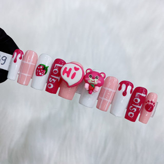 Charm gấu dâu làm nail