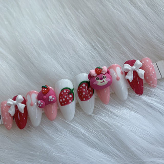 Charm gấu dâu làm nail