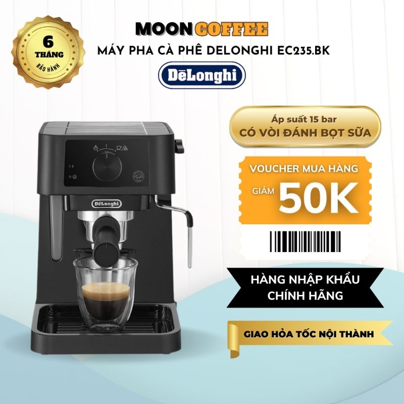 Máy pha cà phê DELONGHI EC235.BK| Công suất 1100W 12bar, Pha Espresso Đánh bọt sữa | Hàng Chính Hãng Bảo hành 6T