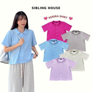  Mùa hè 2024 Áo sơ mi chẩt vải cao cấp tay ngắn cổ cách điệu nút kiểu xinh Kerira Shirt - Sibling House
