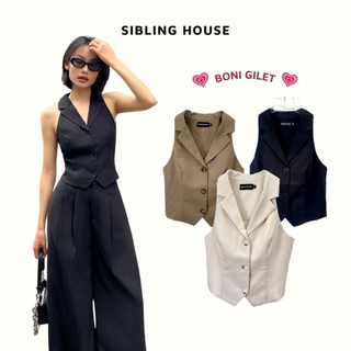 Áo gilet nữ phối cổ chữ V form ôm thiết kế nút dọc cá tính Boni Gilet - Sibling House