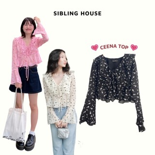  Áo kiểu nữ  form babydoll tay loe cổ phối bèo thắt nơ xinh xắn Ceena Top  - Sibling House