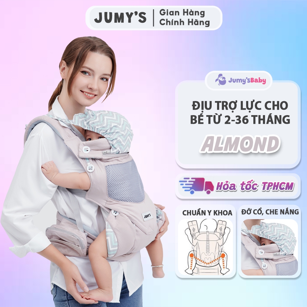 Địu Trợ Lực Jumy's Cao Cấp - Địu em bé 4 tư thế Chuẩn Y Khoa - Địu cho bé 3 - 36 tháng tuổi Có Đệm Đỡ Cổ Che Nắng