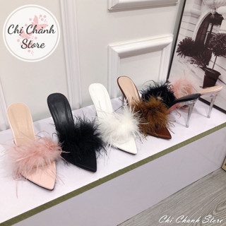 Guốc gót nhọn lông vũ cao 10P siêu sang lên chân cực tôn dáng siêu xinh Chị Chảnh Store G86