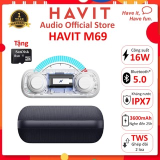 Loa bluetooth havit m69 chính hãng mới 100% | thiết kế nhỏ gọn | ipx7 | công suất 16w | pin 25h