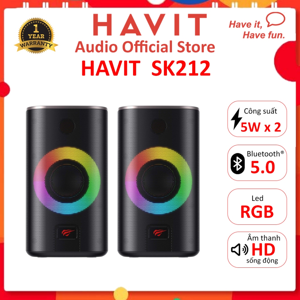 Loa VI TÍNH có Bluetooth  HAVIT SK212BT, Bluetooth 5.0, Kháng IPX5