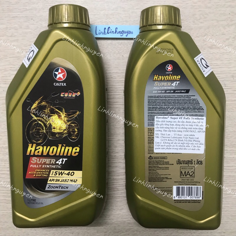 Nhớt xe số tổng hợp toàn phần Caltex Havoline Super 4T Fully Synthetic 5W40 -1 Lít