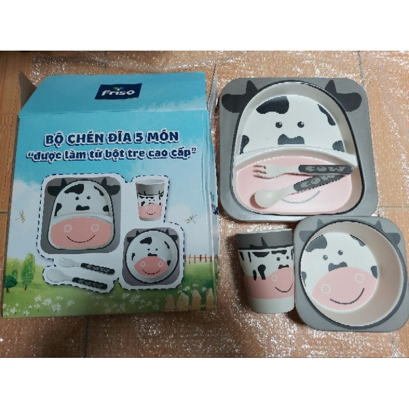 Bộ chén dĩa ăn dặm 5 món làm bằng bột tre an toàn cho e bé Friso