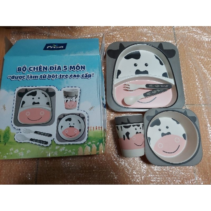 Bộ chén dĩa ăn dặm 5 món làm bằng bột tre an toàn cho e bé Friso