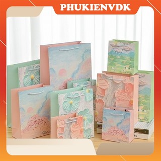 Túi Quà Tặng Túi Giấy Cứng Hình Hoa Sơn Dầu Vintage Màu Pastel Dễ Thương