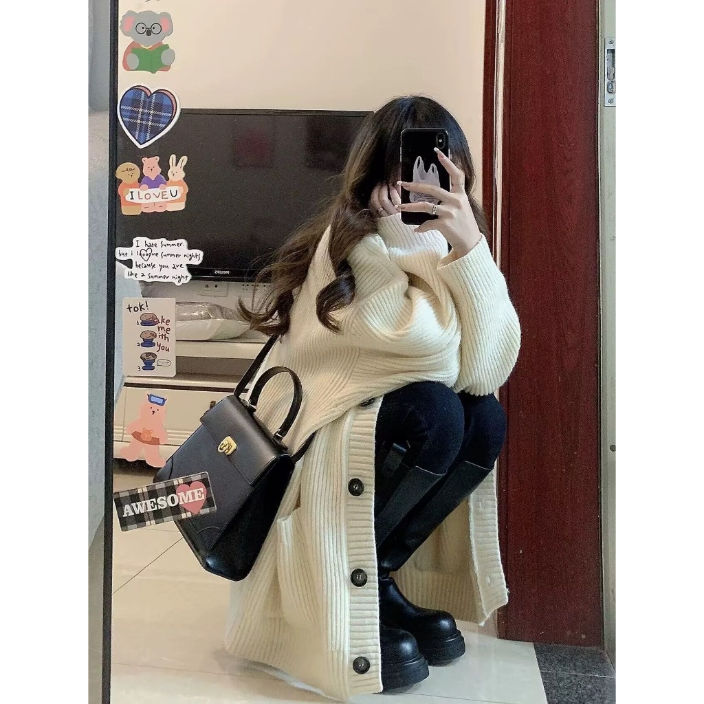 Khoác cardigan len nữ dệt kim tông màu basic DELIZ len dáng dài thời trang Devil Princess