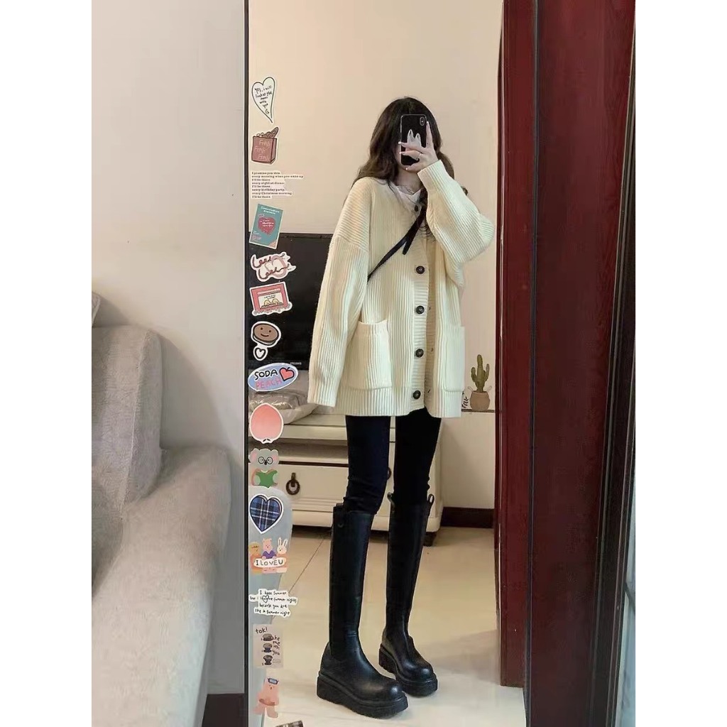 Khoác cardigan len nữ dệt kim tông màu basic DELIZ len dáng dài thời trang Devil Princess