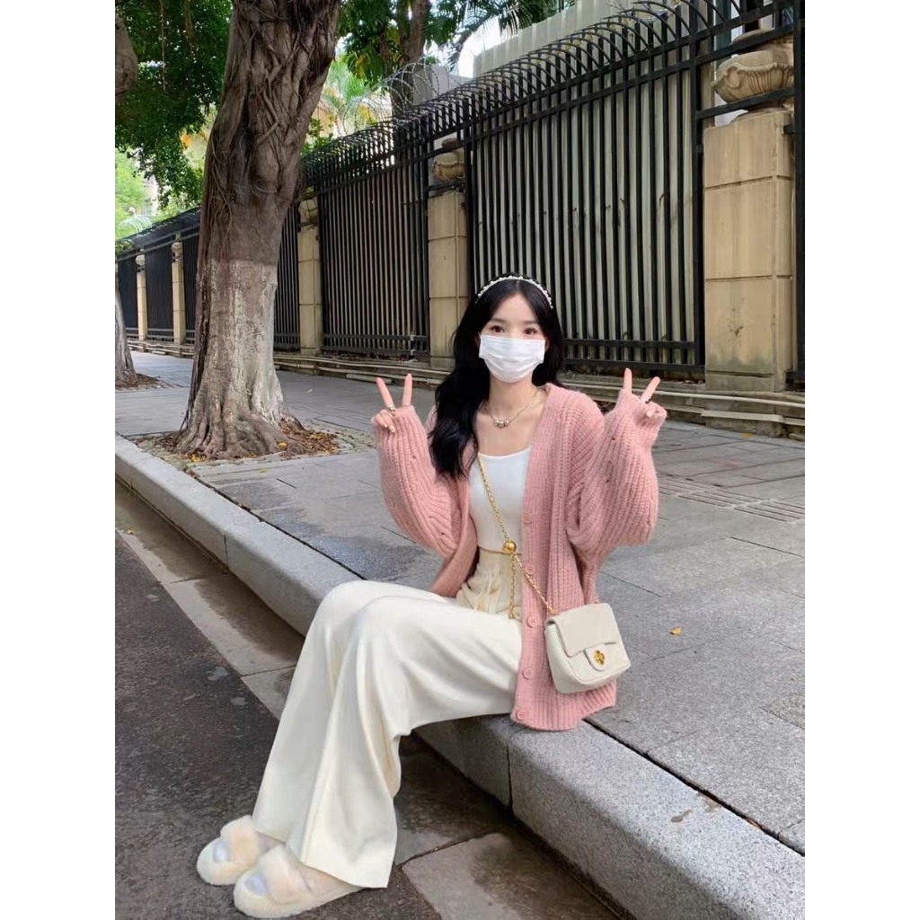 Khoác cardigan len nữ dệt kim tông màu basic DELIZ len dáng dài thời trang Devil Princess