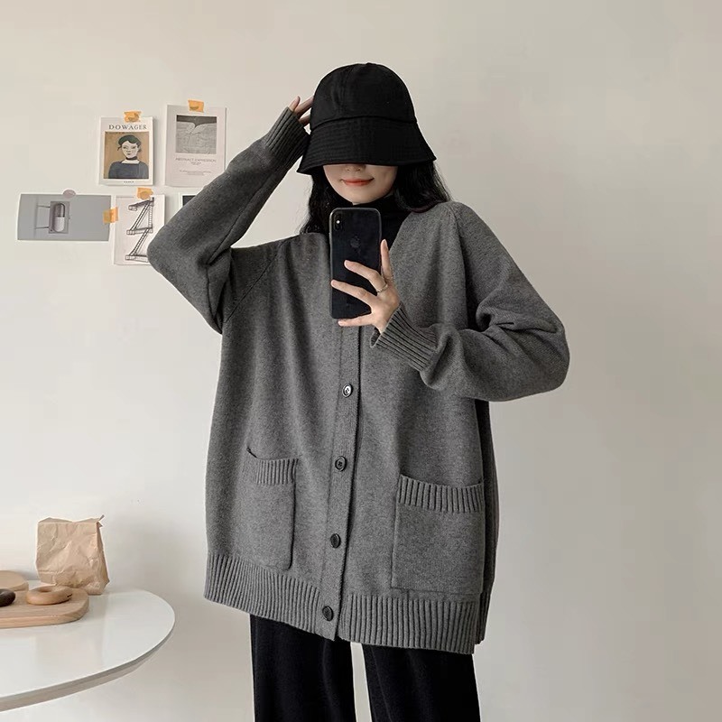 Khoác cardigan len nữ dệt kim tông màu basic DELIZ len dáng dài thời trang Devil Princess